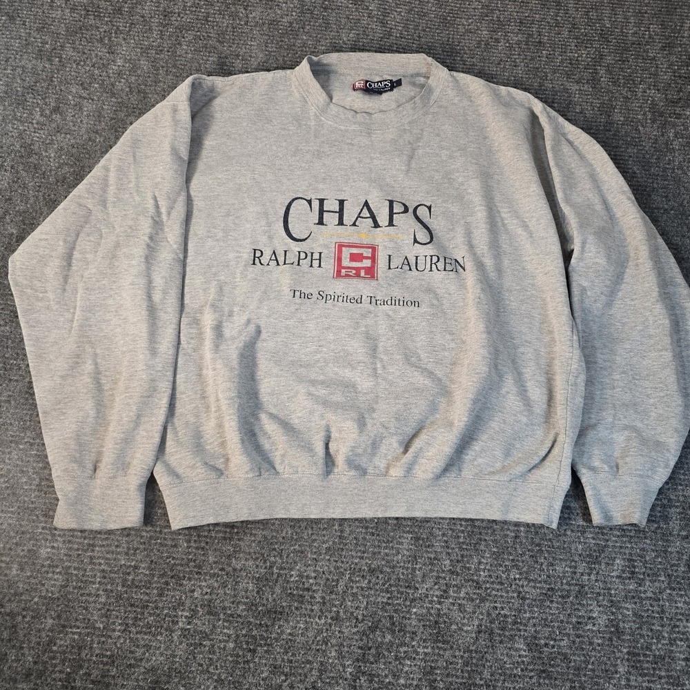 Vintage 90s Chaps Ralph Lauren Sweatshirt Mens L Gray Spell Out Crewneck Logo